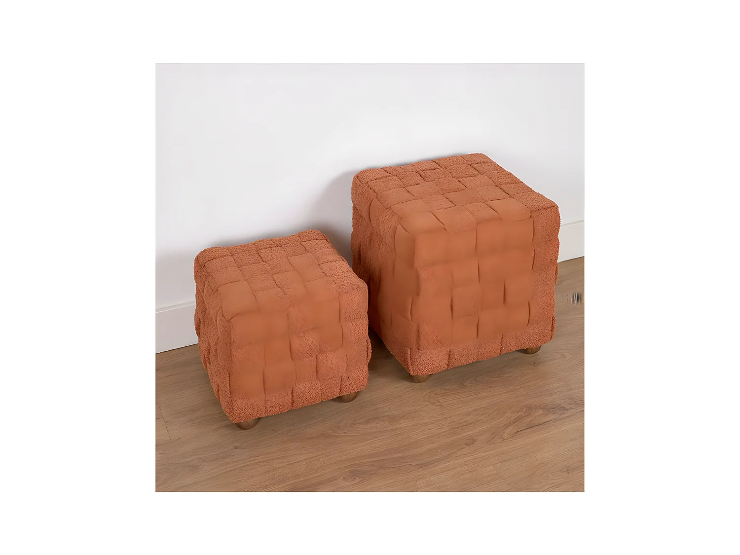 Juego de 2 puff cuadrados, con almacenaje y tela rizada en color caldero 44/35cm luna