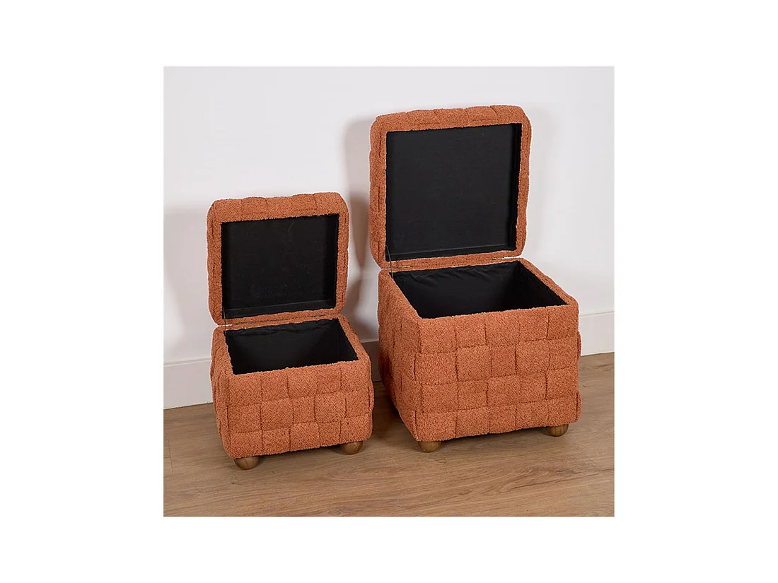 Juego de 2 puff cuadrados, con almacenaje y tela rizada en color caldero 44/35cm luna