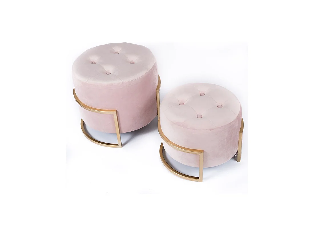 Juego de 2 puff 48*42*45 terciopelo rosa metal dorado eau