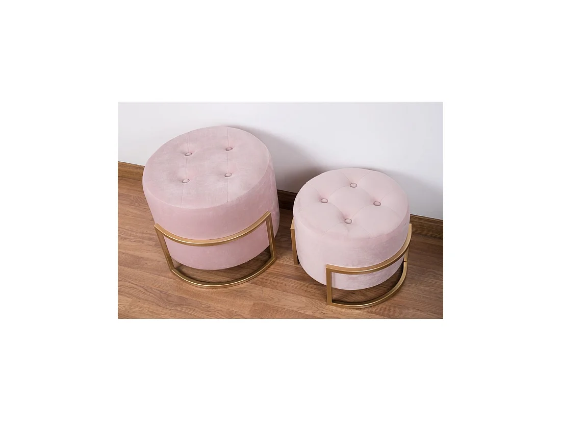 Juego de 2 puff 48*42*45 terciopelo rosa metal dorado eau