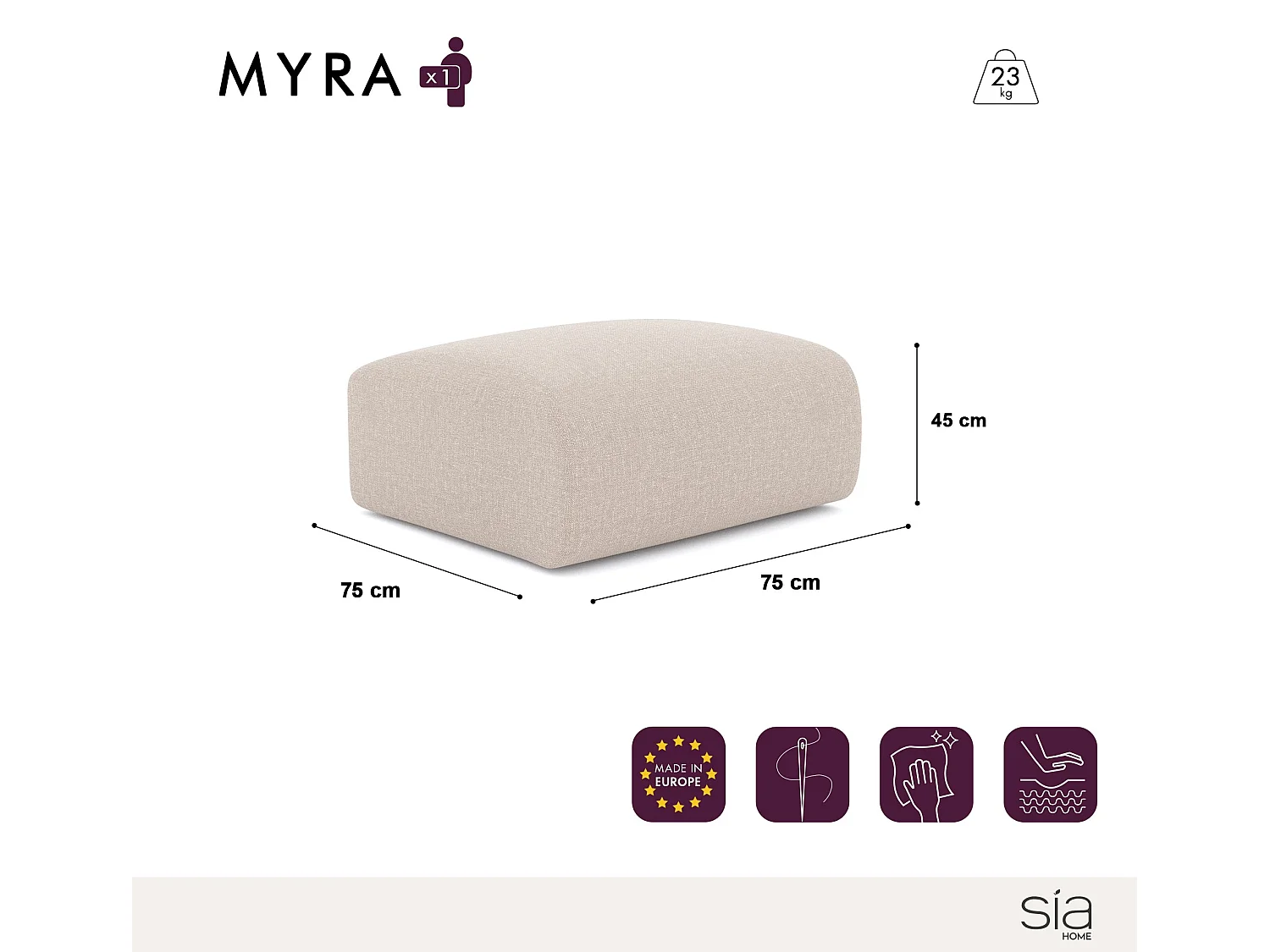 Pouf velours à motifs gris MYRA