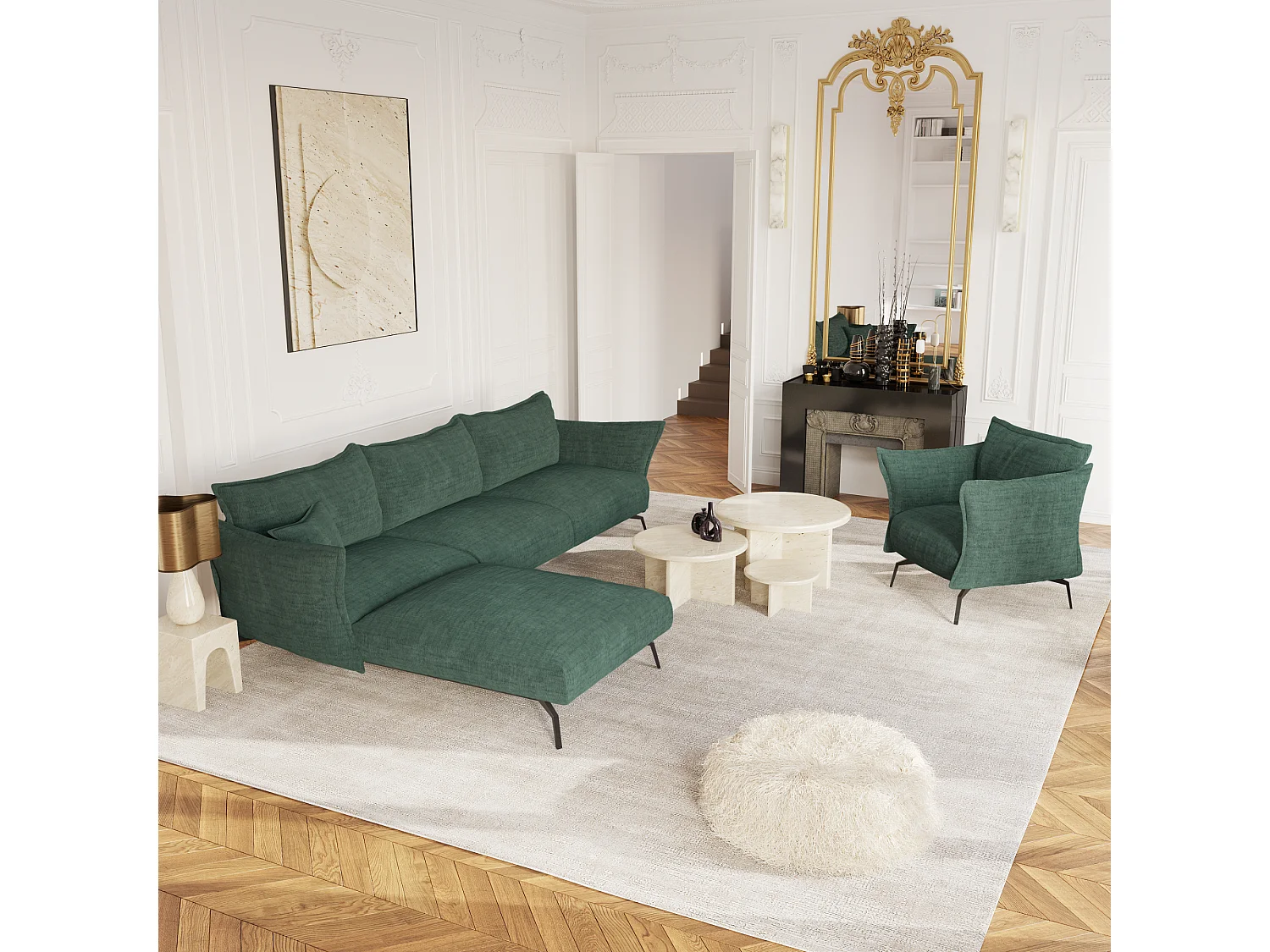 Fauteuil velours à motifs vert émeraude