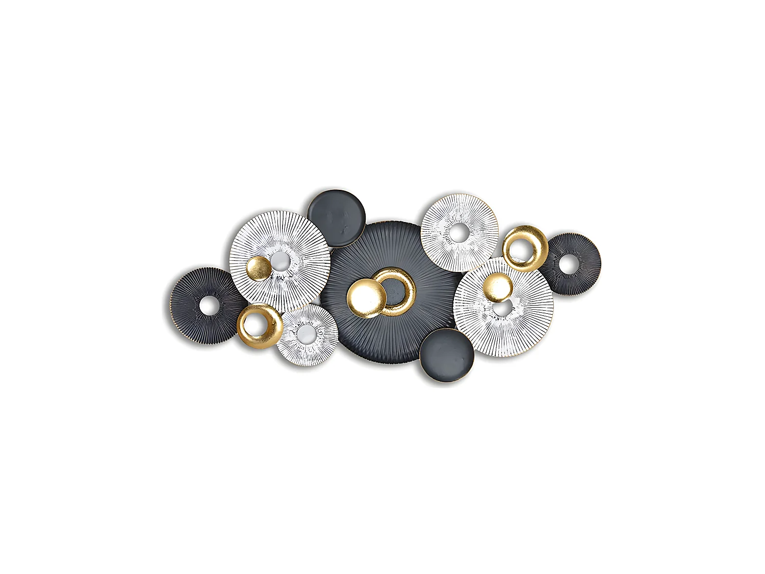 Decoracion de pared de metal , circulos blanco, negro y dorado, 120*56cm mallorca