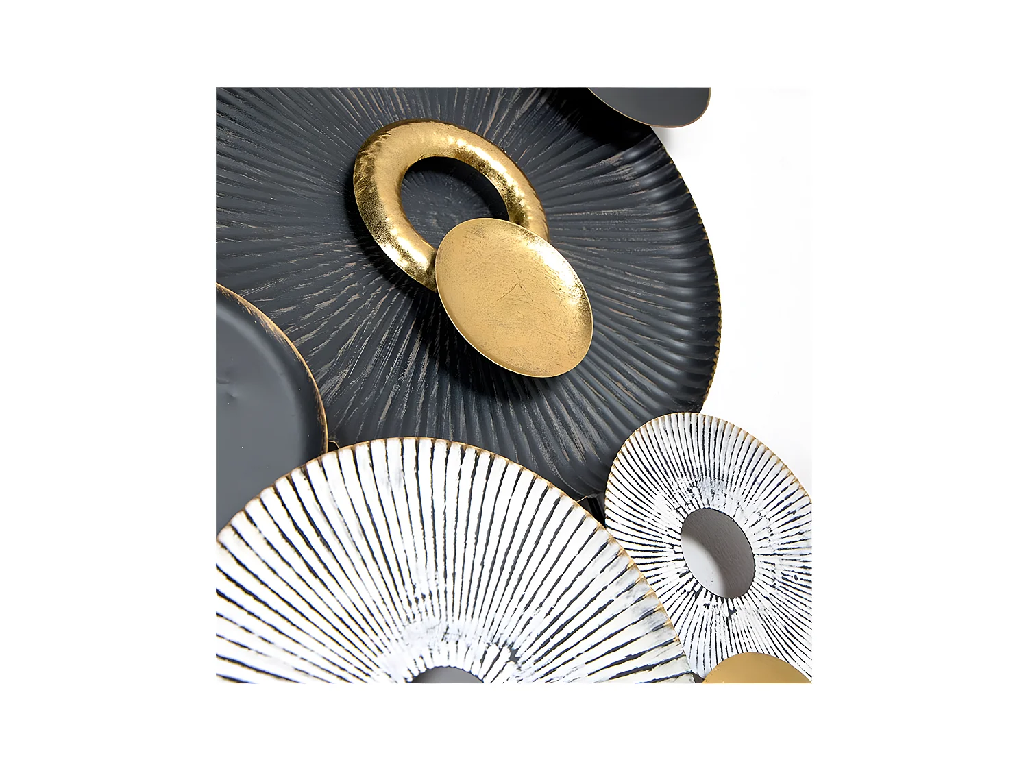 Decoracion de pared de metal , circulos blanco, negro y dorado, 120*56cm mallorca