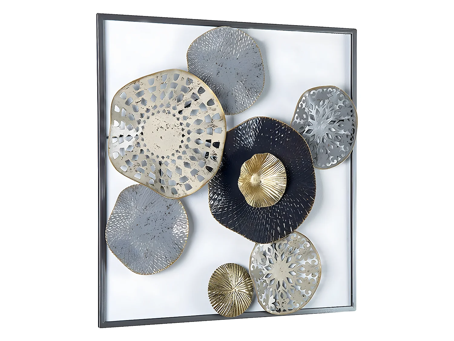 Adorno pared 50cm marco circulo plato, negro y oro mariella