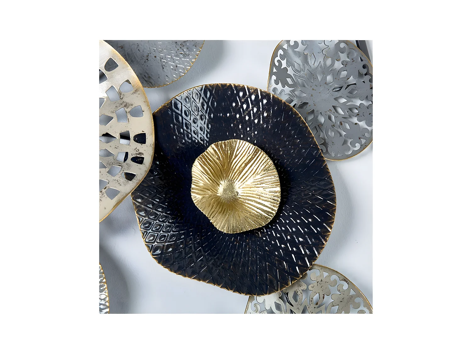 Adorno pared 50cm marco circulo plato, negro y oro mariella