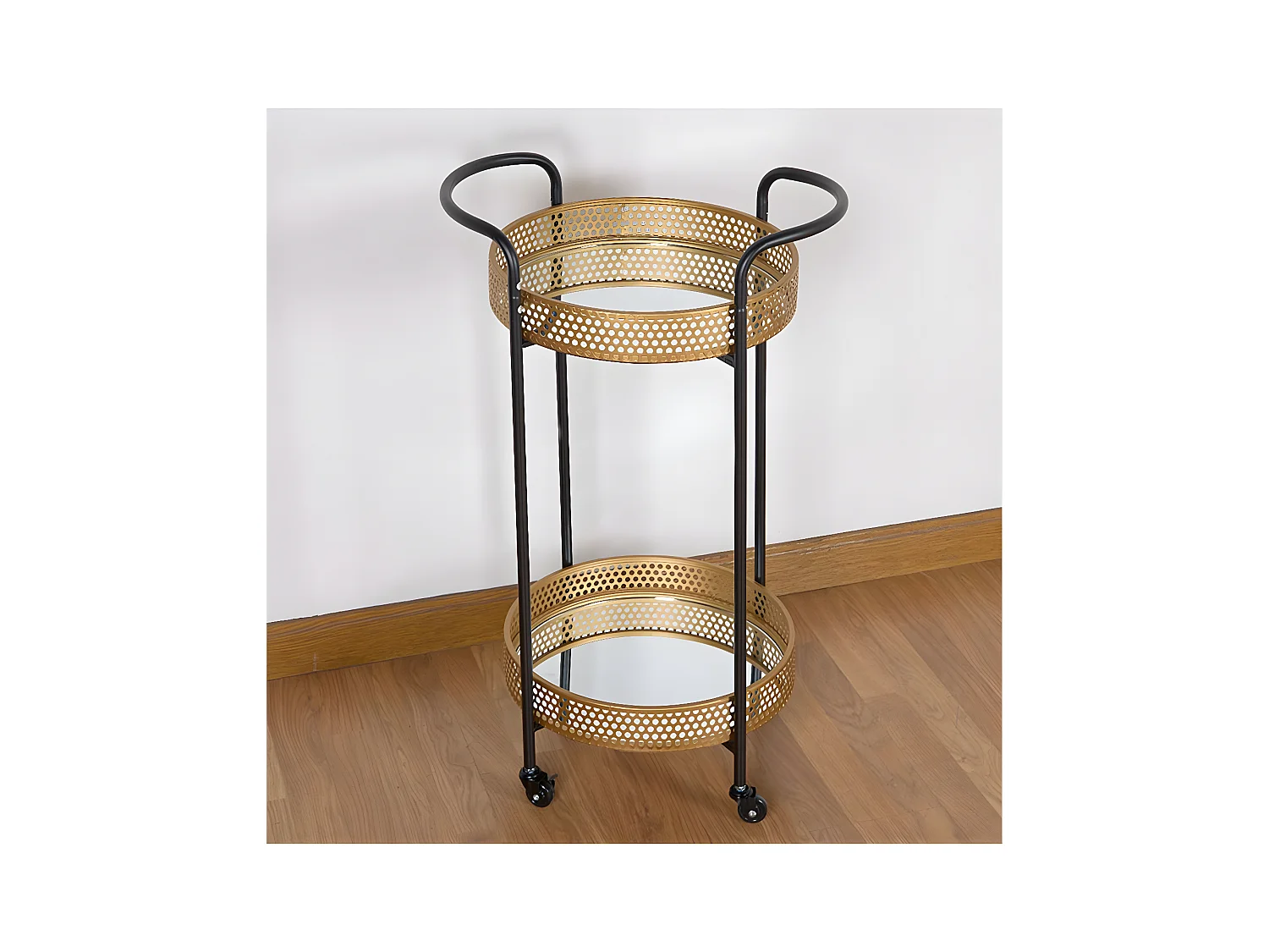 Mesa carro 56*82cm dorada y negro con ruedas dorah