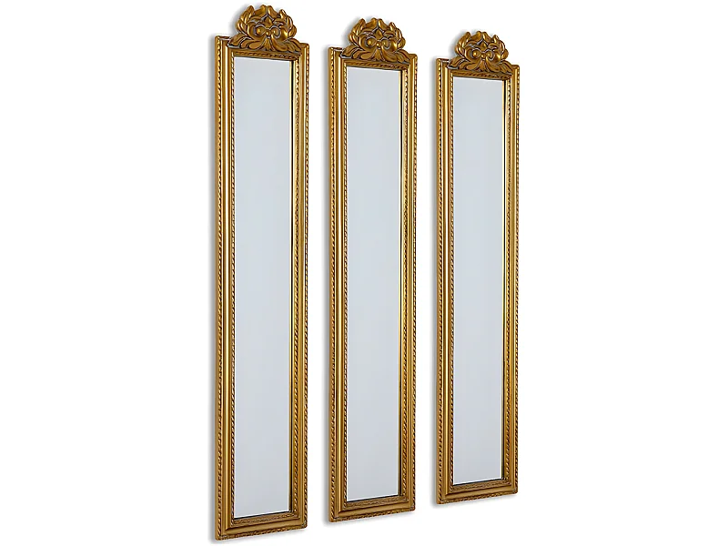 Juego de 3 espejos 25*120 marco dorado top flor aloe