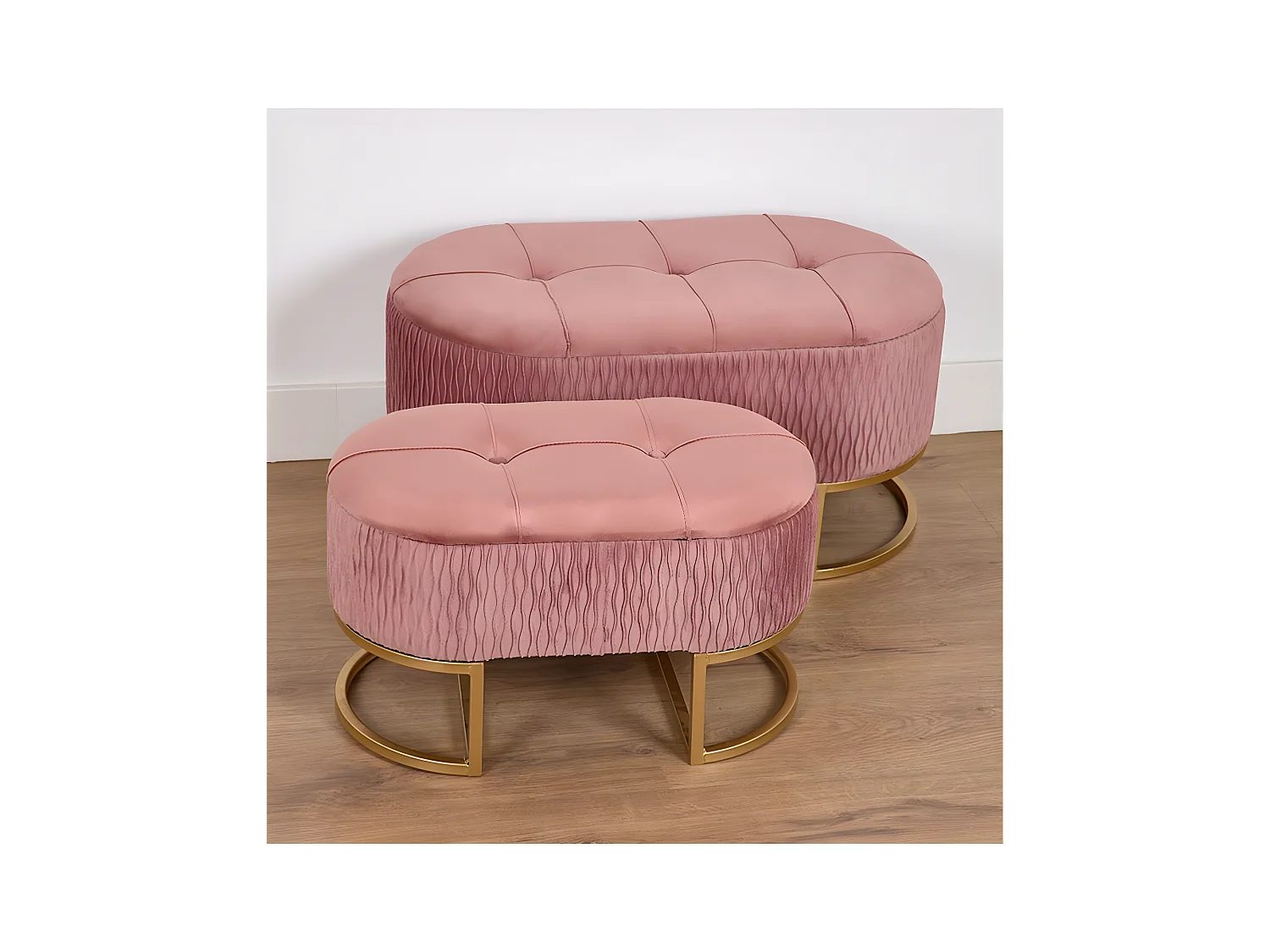 Juego de 2 pies de cama con almacenaje y terciopelo rosa sisi