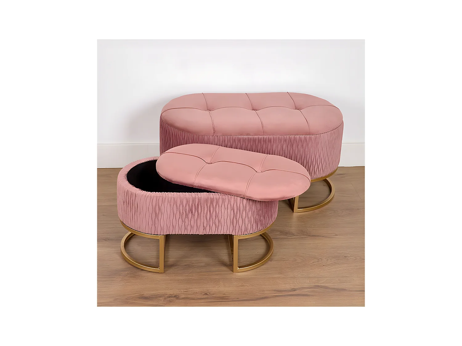 Juego de 2 pies de cama con almacenaje y terciopelo rosa sisi