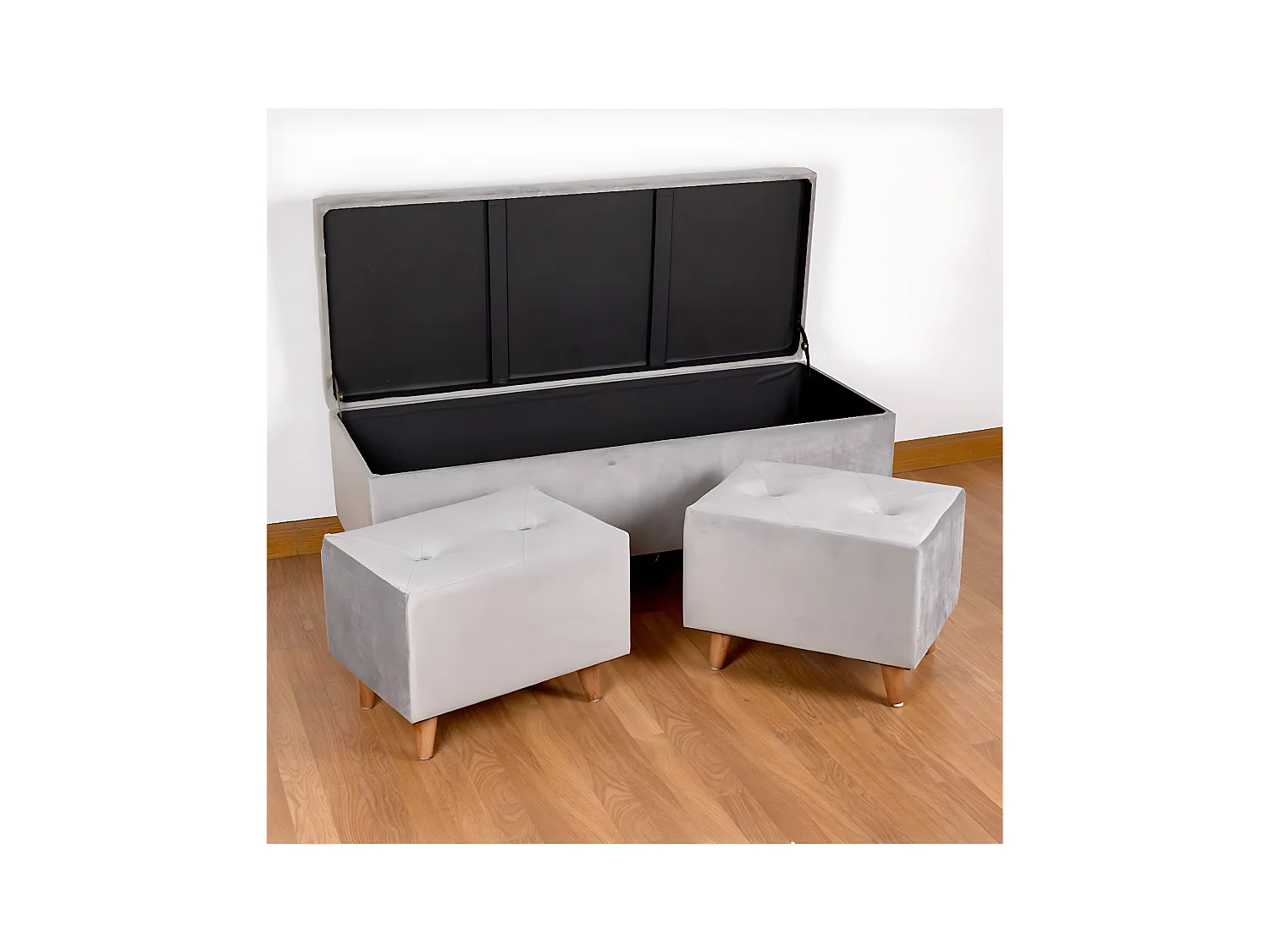 Set baul +2puff 120cm gris terciopelo anthony