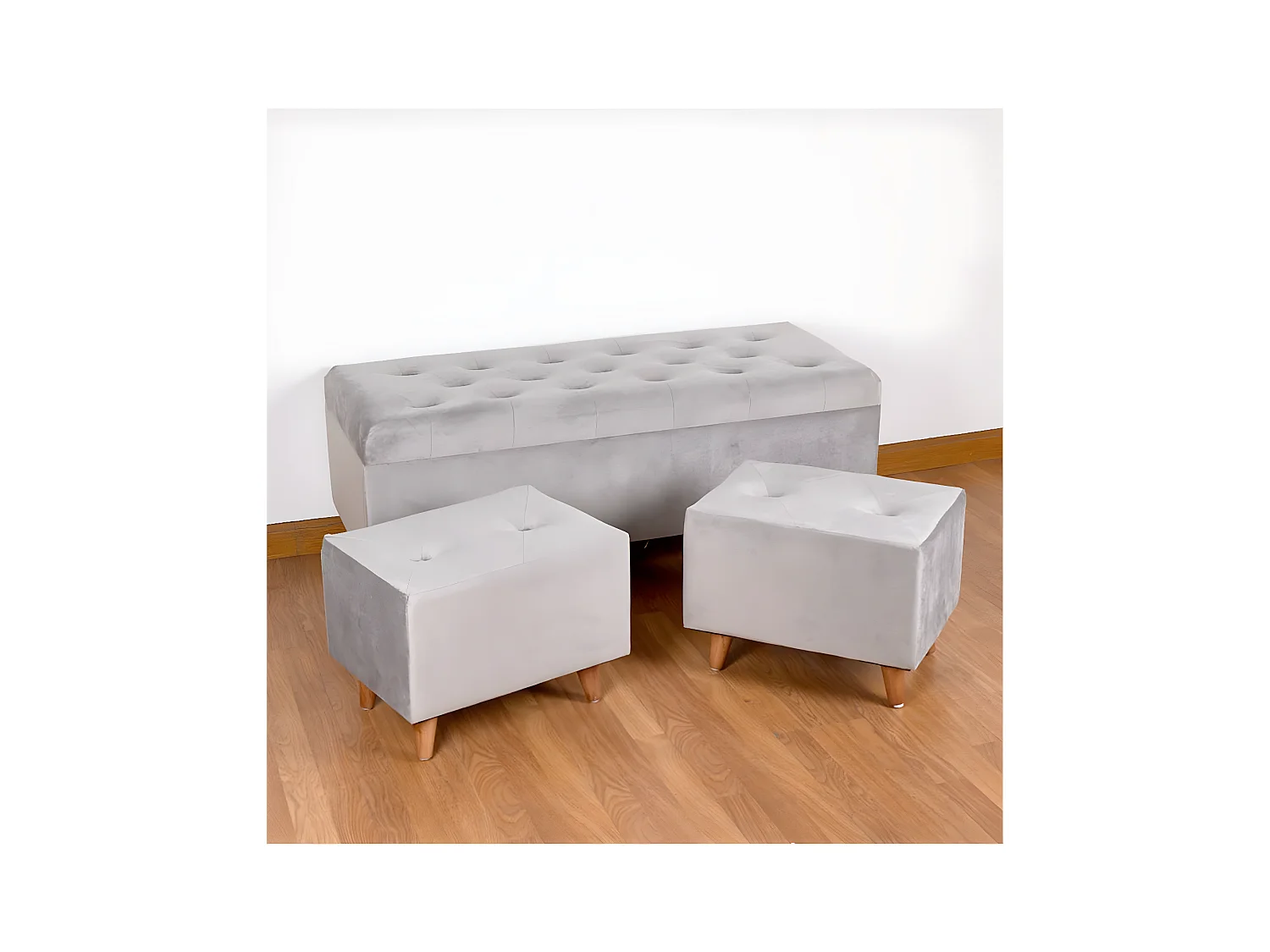 Set baul +2puff 120cm gris terciopelo anthony