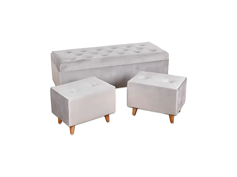 Set baul +2puff 120cm gris terciopelo anthony