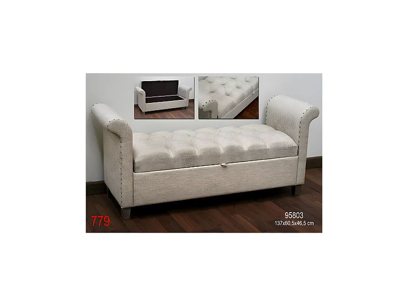 Pie de cama con almacenaje 137*60.5*46.5 lino natural confort