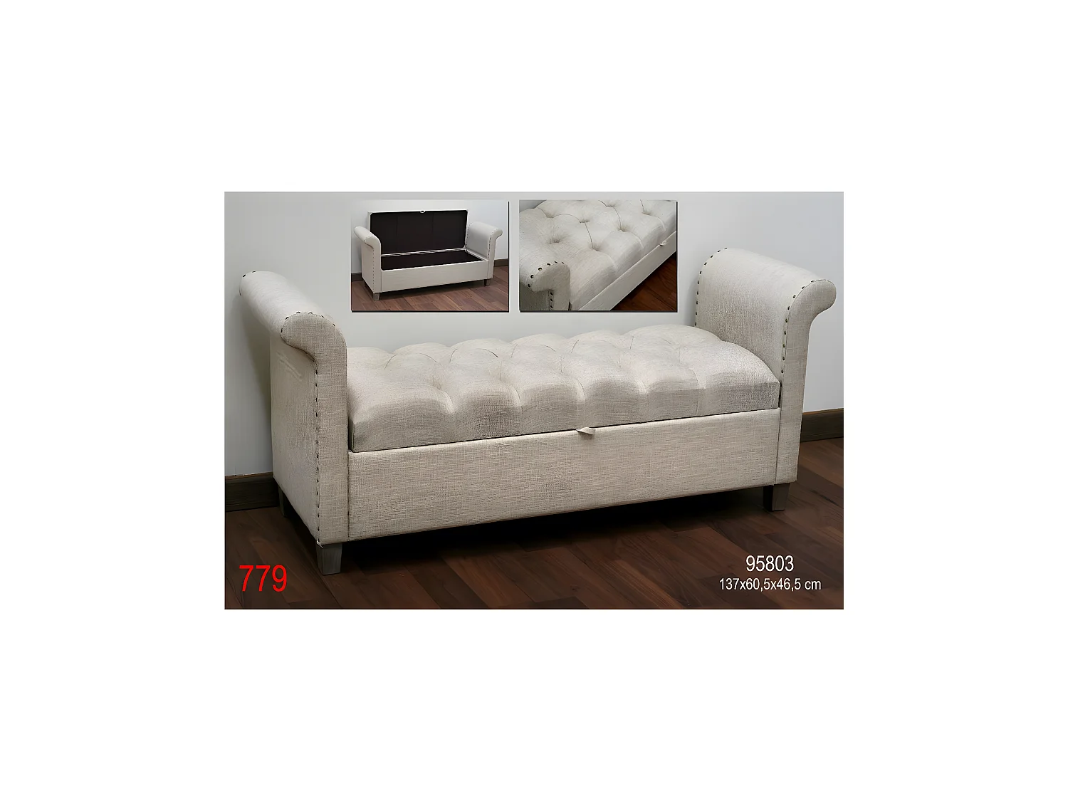 Pie de cama con almacenaje 137*60.5*46.5 lino natural confort