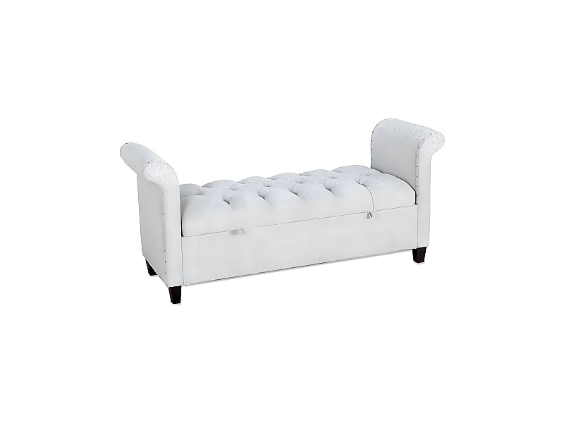 Banco pie de cama 137cm con almacenaje terciopelo gris confort