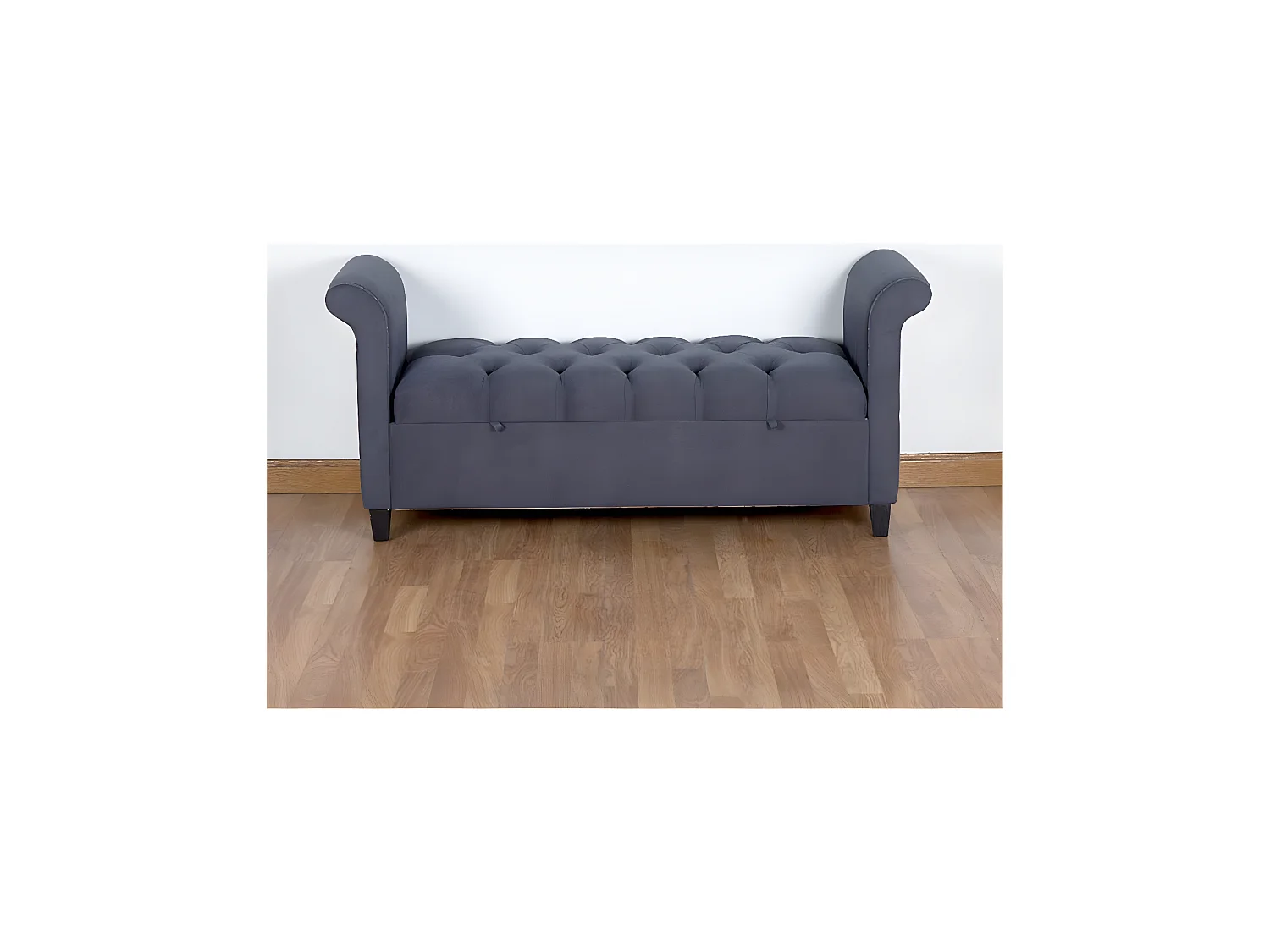 Pie de cama capitone con almacenaje en terciopelo color  gris jaspeado  137*60.5*46.5 confort