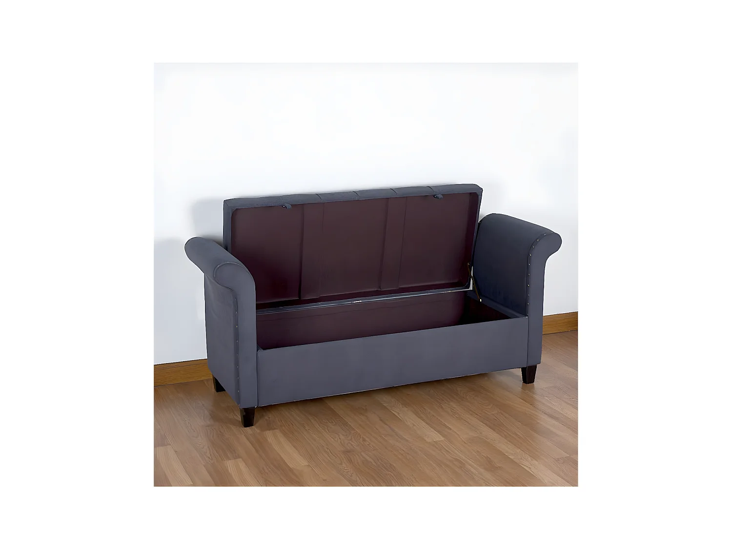 Pie de cama capitone con almacenaje en terciopelo color  gris jaspeado  137*60.5*46.5 confort