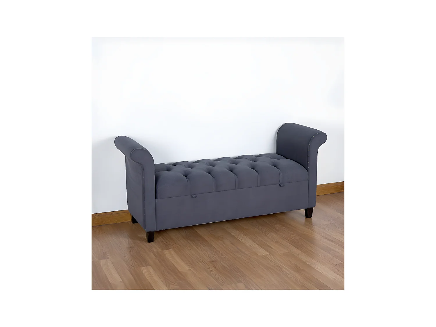 Pie de cama capitone con almacenaje en terciopelo color  gris jaspeado  137*60.5*46.5 confort