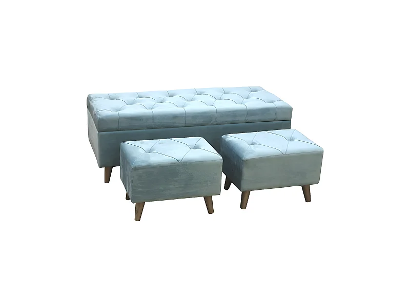 Sjuego de 3 baul almacenaje  y dos puff 121*45*49 terciopelo azul agua anthony