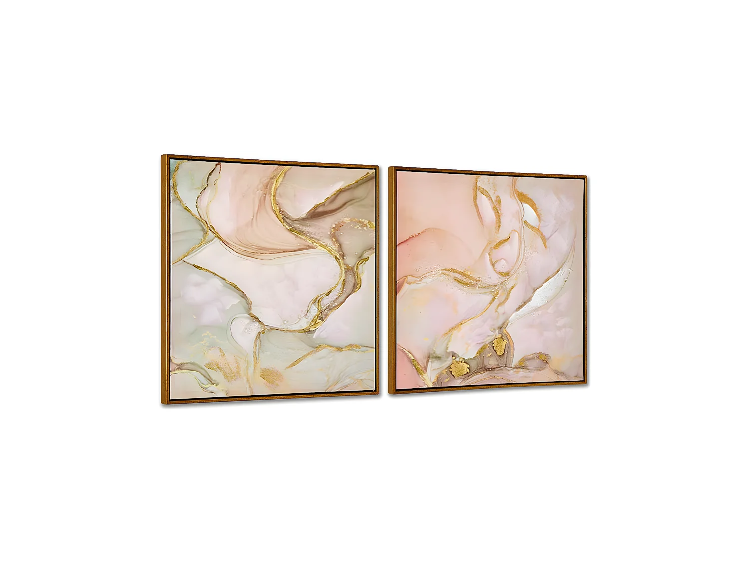Juego de 2 cuadros 60*60*3.5 marco brillo mneral rosa miller