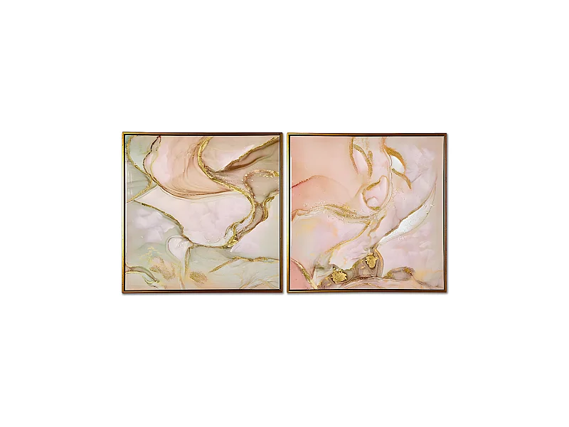 Juego de 2 cuadros 60*60*3.5 marco brillo mneral rosa miller