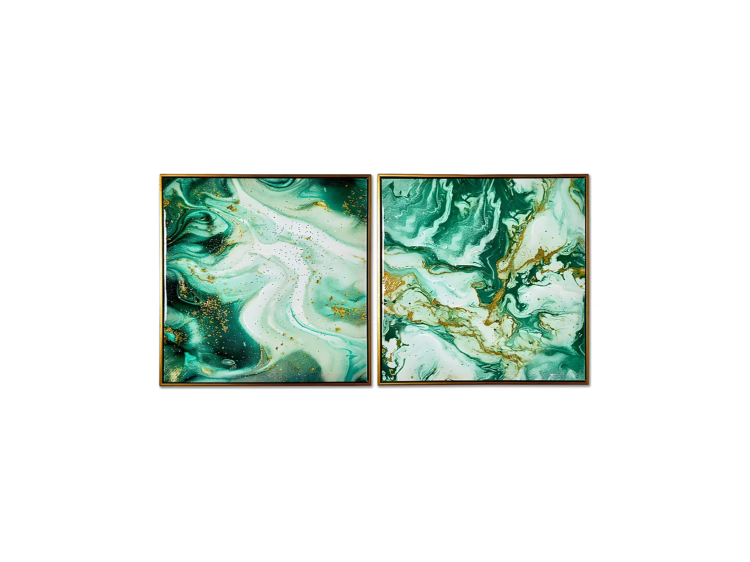 Juego de 2 cuadros 60*60*3.5 marco brillo mneral azul y verde milar