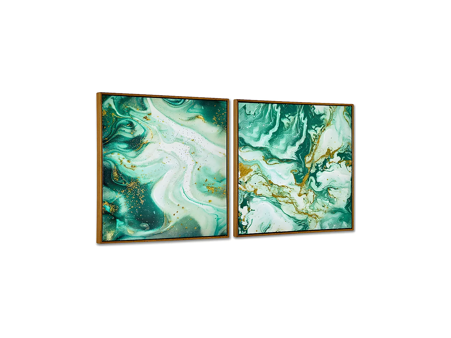 Juego de 2 cuadros 60*60*3.5 marco brillo mneral azul y verde milar