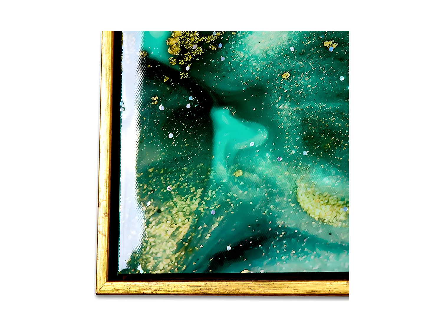 Juego de 2 cuadros 60*60*3.5 marco brillo mneral azul y verde milar