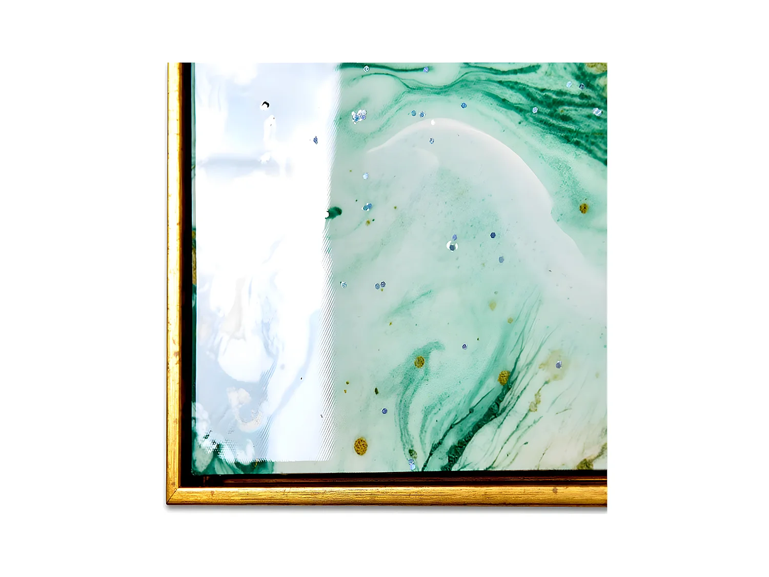 Juego de 2 cuadros 60*60*3.5 marco brillo mneral azul y verde milar