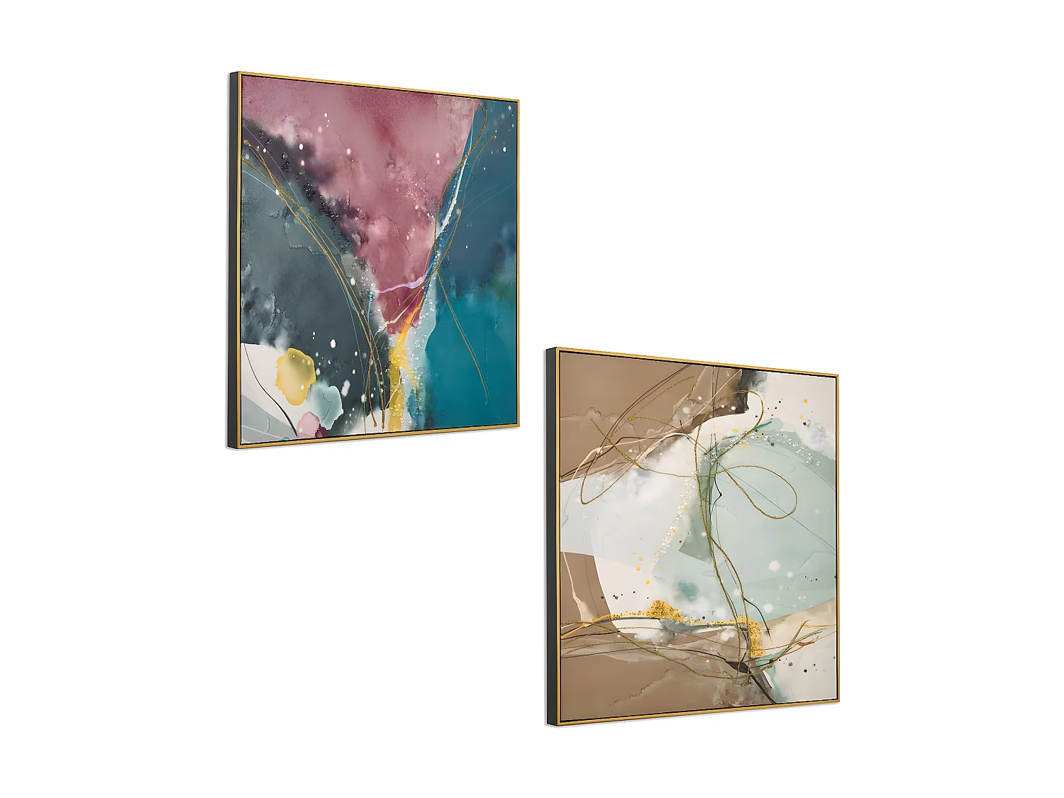 Juego de 2 cuadros 82*82 abstracto tonos azul y rosa jade