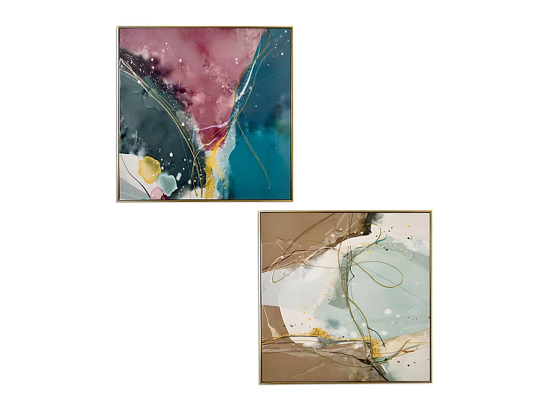 Juego de 2 cuadros 82*82 abstracto tonos azul y rosa jade