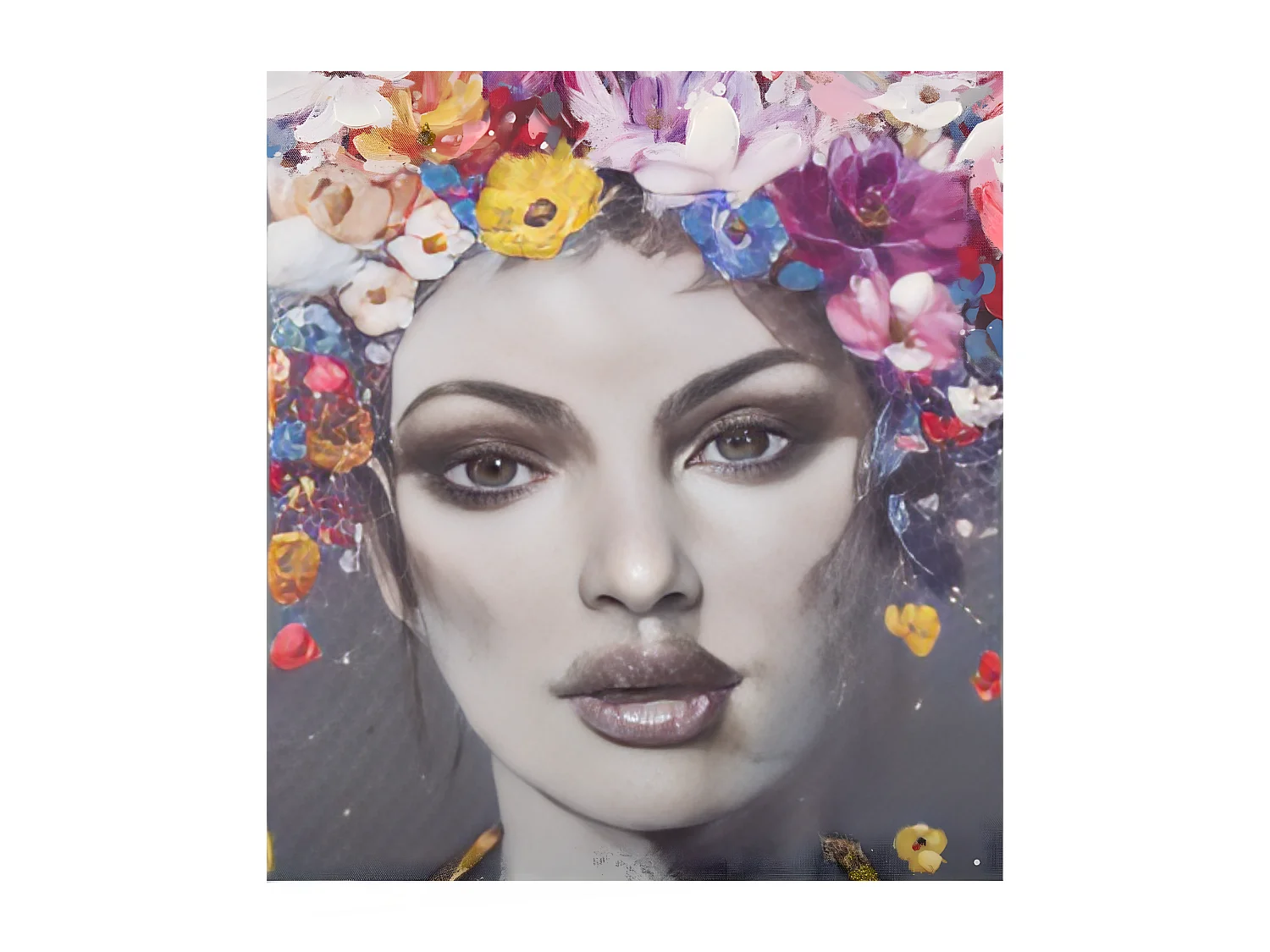Juego de 2 cuadros 62*82 con marco mujer flores colores elegant