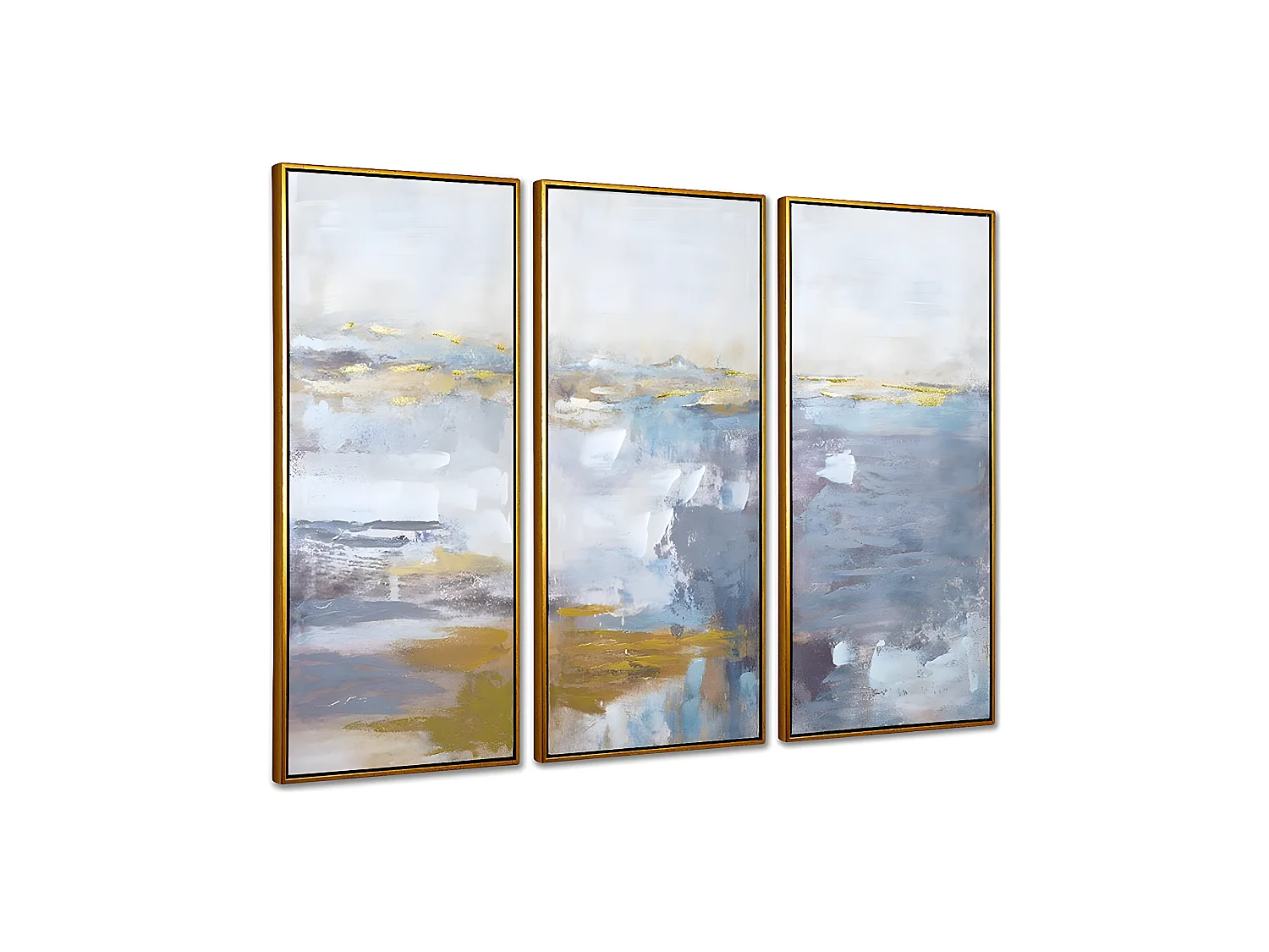 Triptico 120*90*3.5 marco dorado paisaje abstracto  azul allende