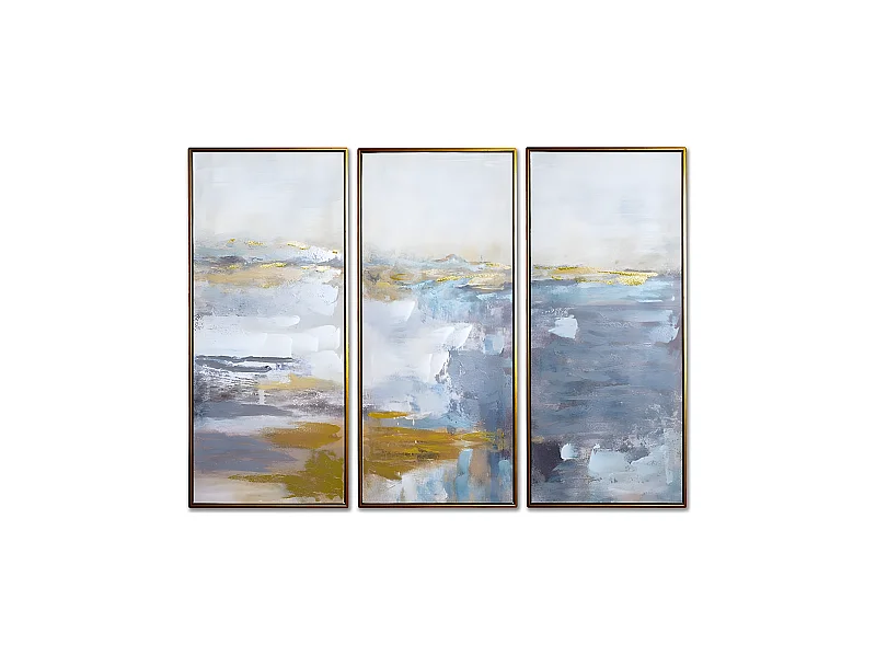 Triptico 120*90*3.5 marco dorado paisaje abstracto  azul allende