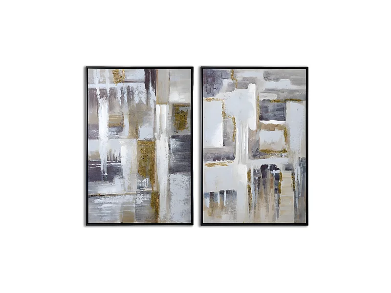 Juego de dos cuadros63*93*3.5 abstractos con marco negro pinceladas doradas new york