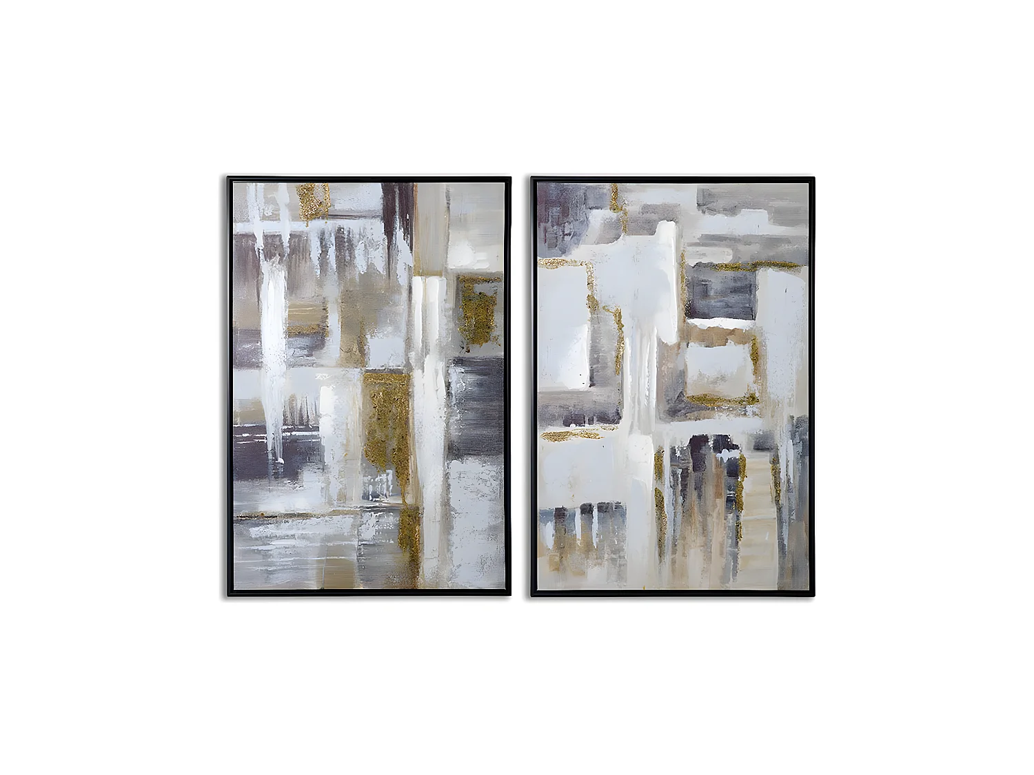 Juego de dos cuadros63*93*3.5 abstractos con marco negro pinceladas doradas new york