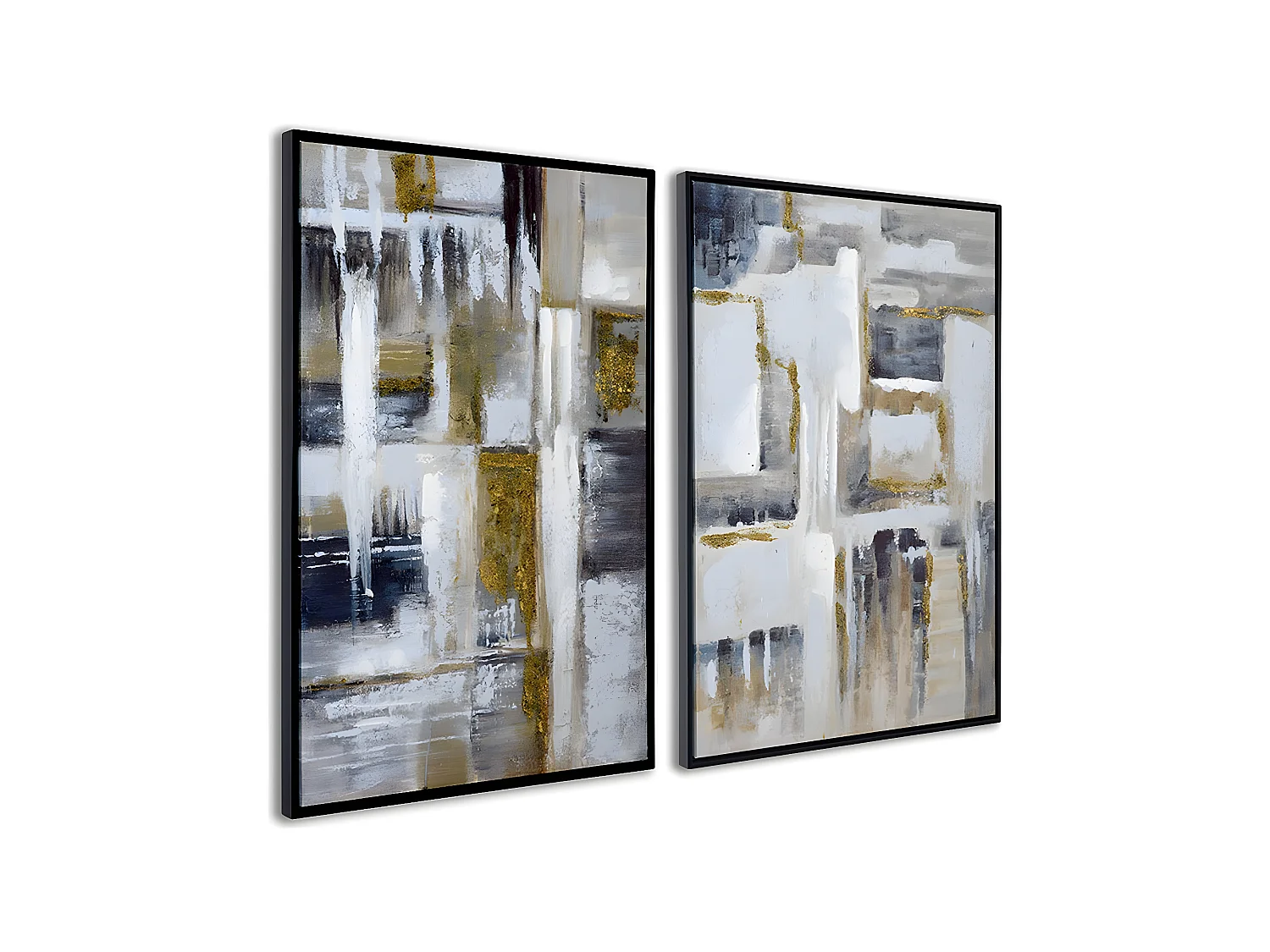 Juego de dos cuadros63*93*3.5 abstractos con marco negro pinceladas doradas new york