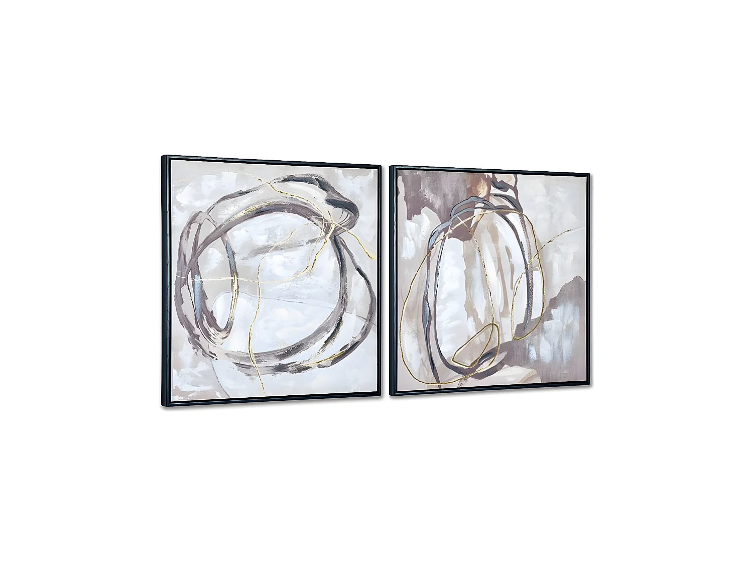 Juego de 2 cuadros 60*60*3.5 marco negro abstracto gris y negro paloma