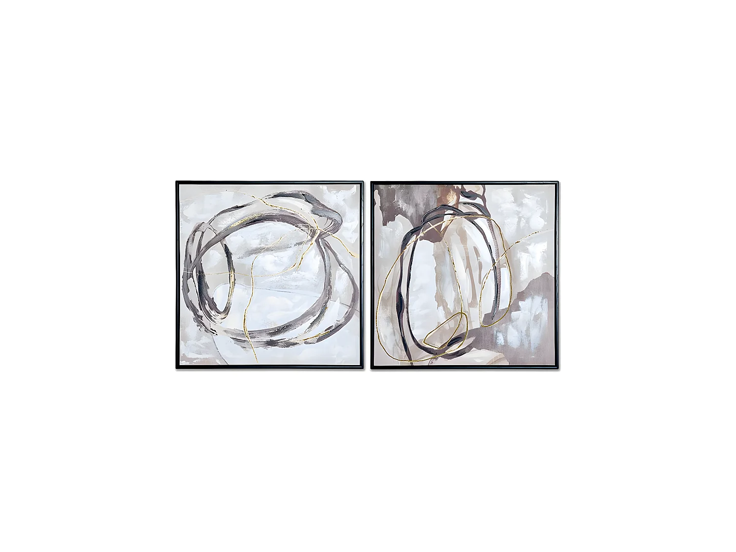 Juego de 2 cuadros 60*60*3.5 marco negro abstracto gris y negro paloma