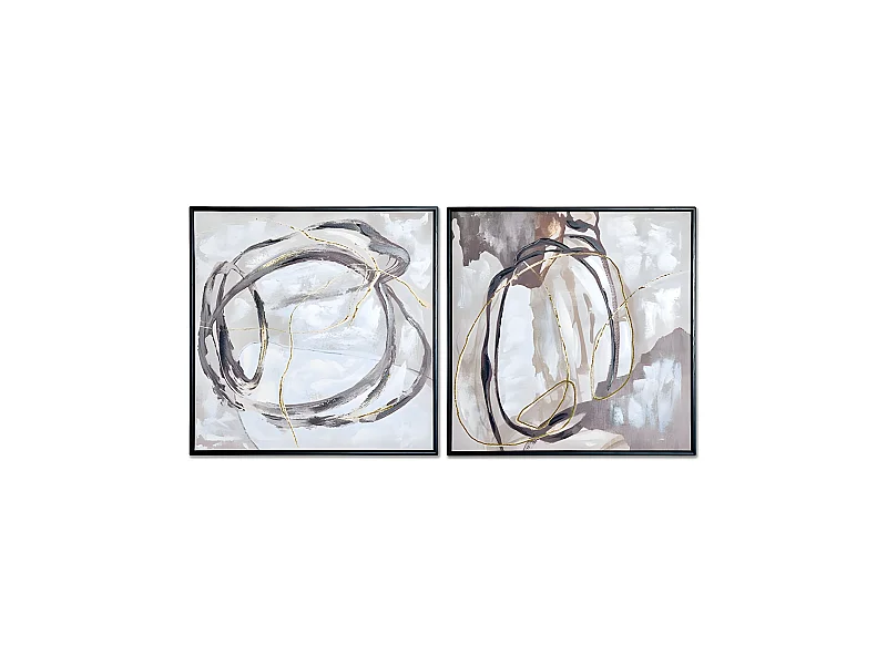 Juego de 2 cuadros 60*60*3.5 marco negro abstracto gris y negro paloma
