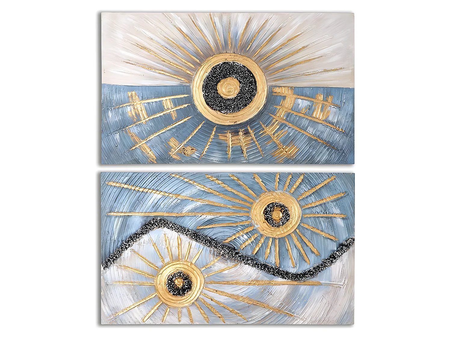 Juego de 2 lienzos abstractos con soles, pintados a manos, 60*100*3 abril