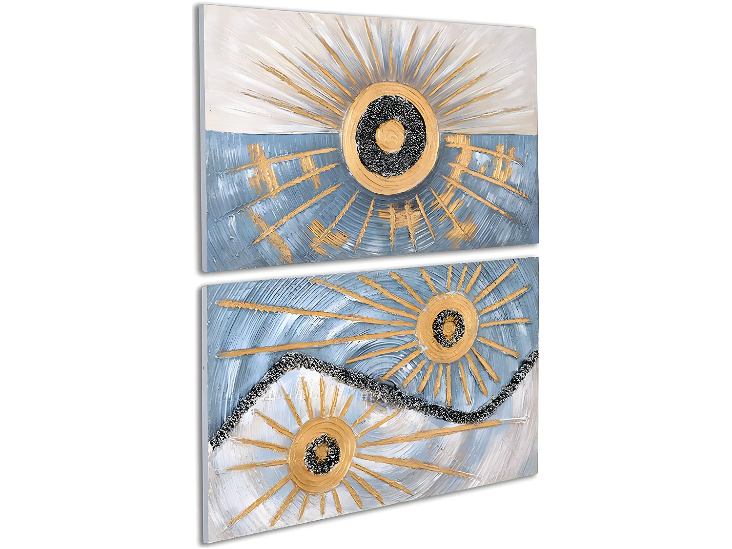 Juego de 2 lienzos abstractos con soles, pintados a manos, 60*100*3 abril