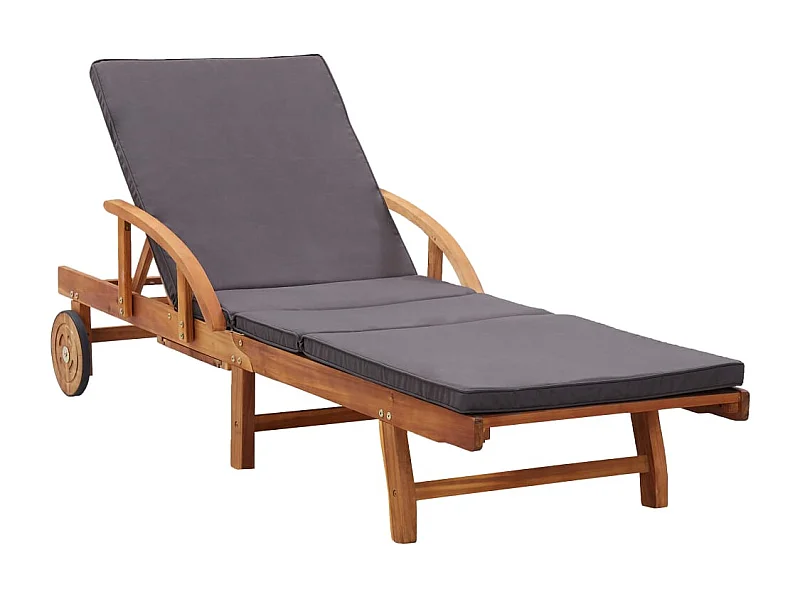 Tumbona tumbona para tomar el sol cama de jardín terraza muebles de exterior con cojín de madera maciza de acacia 02_0012347