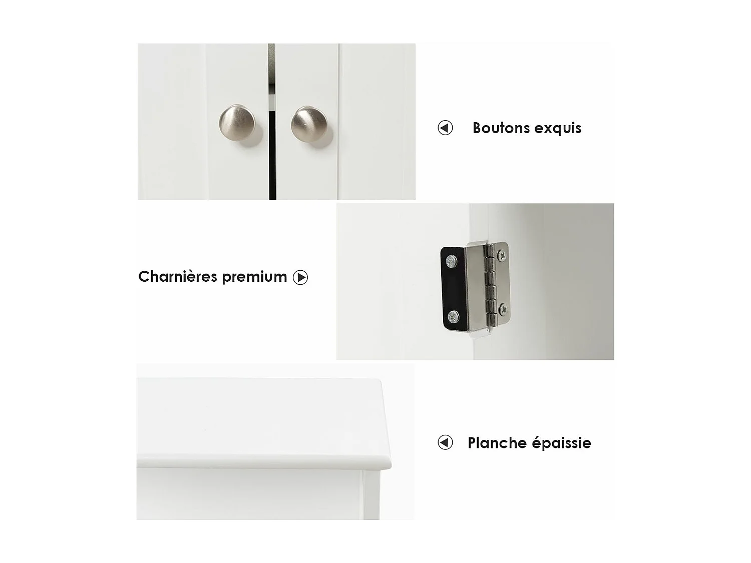 Meuble de rangement de salle de bain, Armoire Rangement de Toilette, Commode blanche de toilette/chambre  60 x 30 x 109 cm