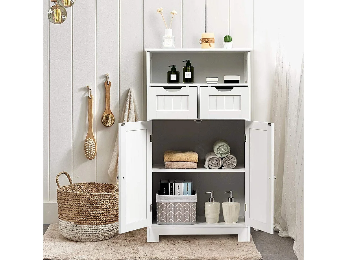 Meuble de rangement de salle de bain, Armoire Rangement de Toilette, Commode blanche de toilette/chambre  60 x 30 x 109 cm