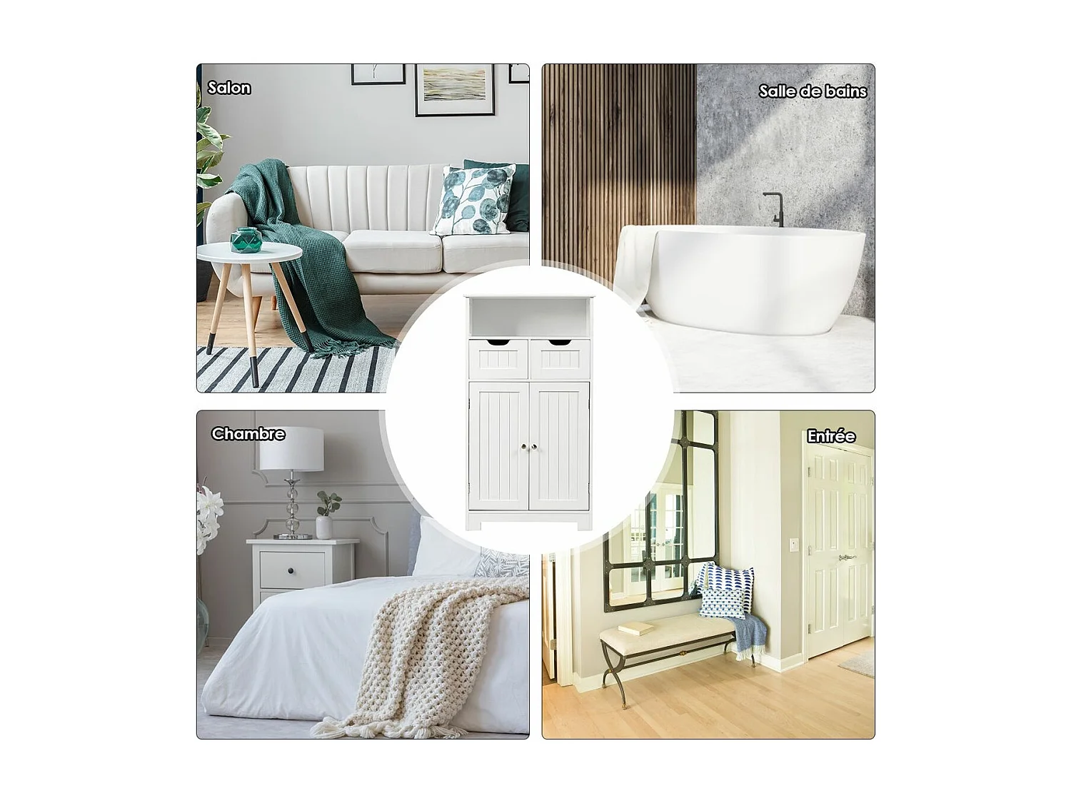 Meuble de rangement de salle de bain, Armoire Rangement de Toilette, Commode blanche de toilette/chambre  60 x 30 x 109 cm