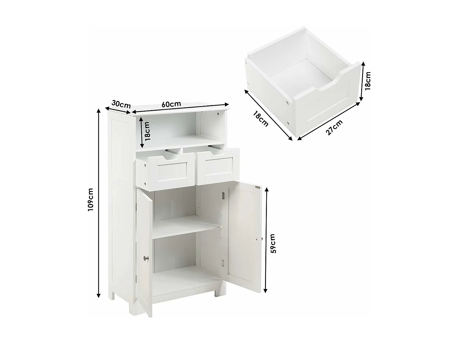 Meuble de rangement de salle de bain, Armoire Rangement de Toilette, Commode blanche de toilette/chambre  60 x 30 x 109 cm