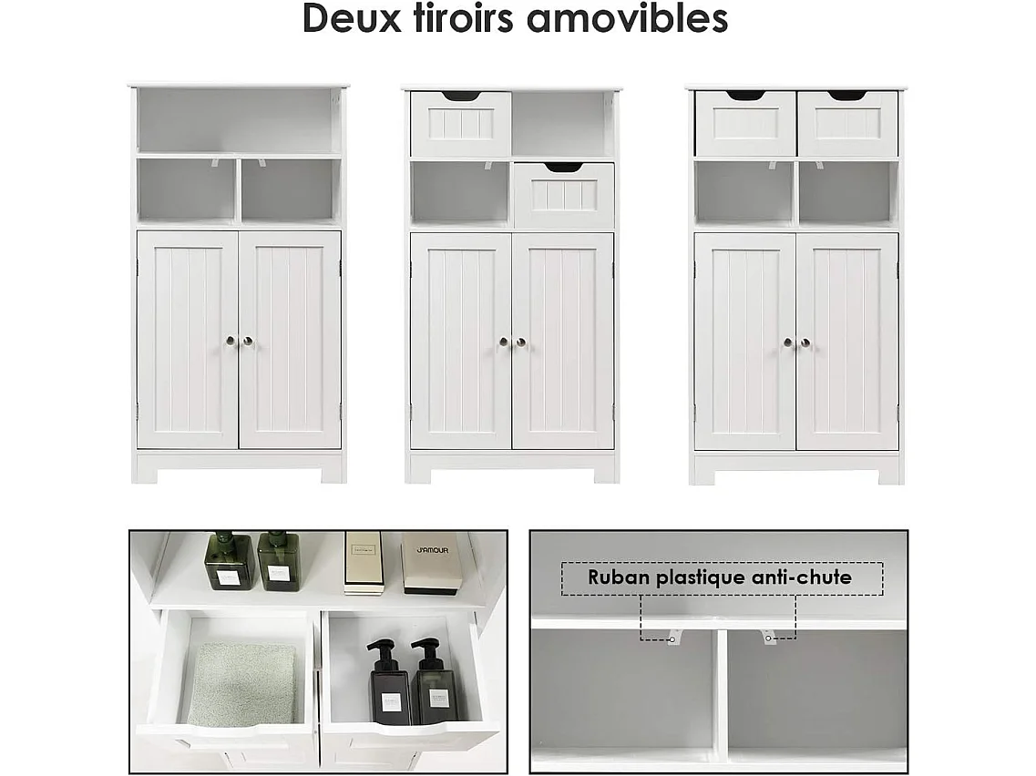 Meuble de rangement de salle de bain, Armoire Rangement de Toilette, Commode blanche de toilette/chambre  60 x 30 x 109 cm