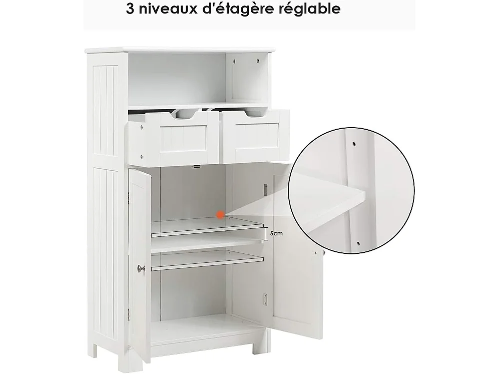 Meuble de rangement de salle de bain, Armoire Rangement de Toilette, Commode blanche de toilette/chambre  60 x 30 x 109 cm